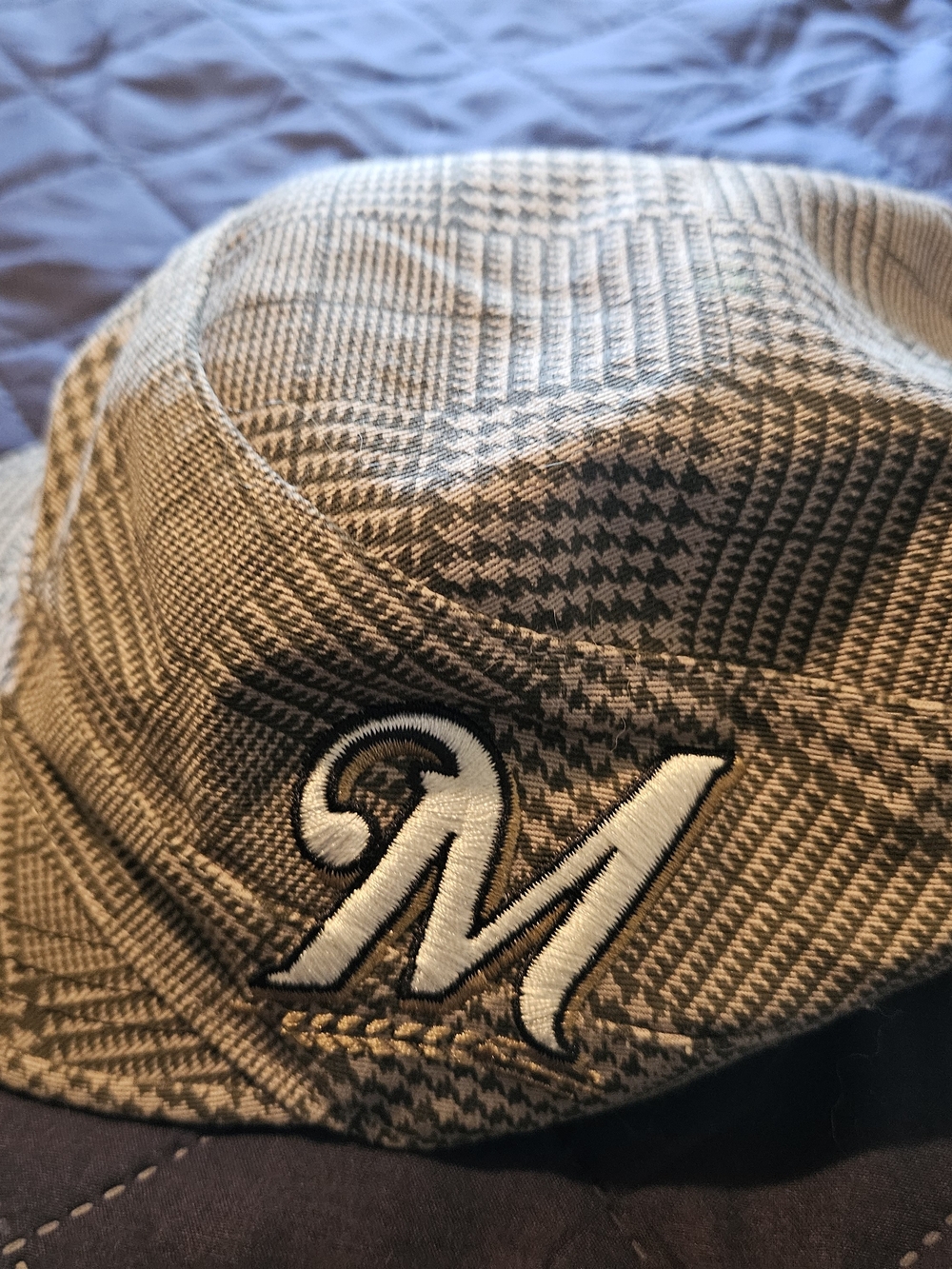 Milwaukee Brewer Embroidered 'M' Plaid Bucket Hat - Taupe & Black